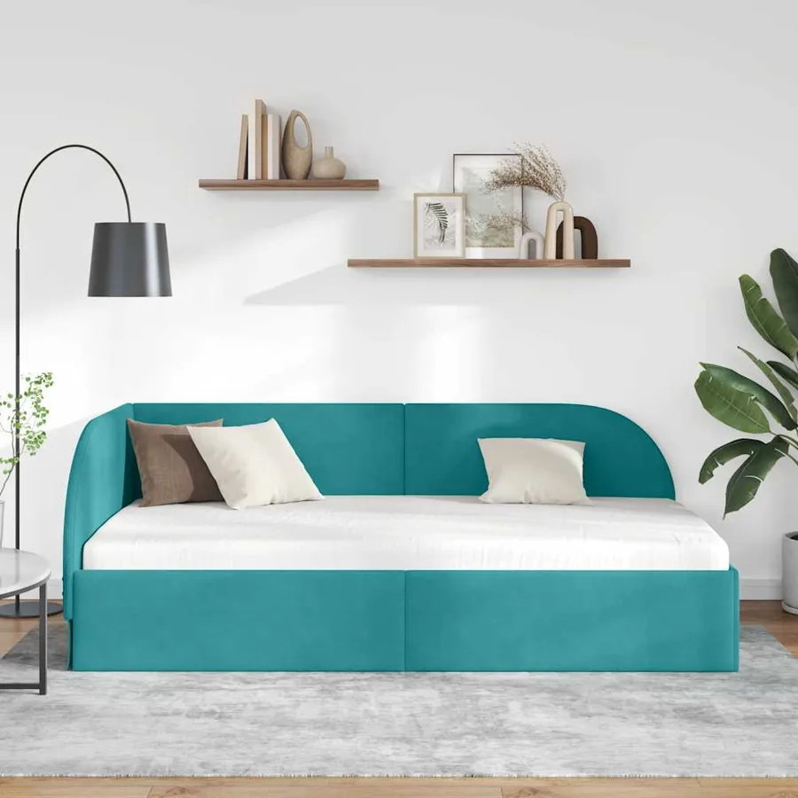 Cadre de lit d'angle Turquoise 90 cm x 190 cm Velours - 3