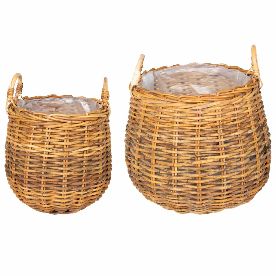 Panier à Plantes avec stockage 2 pc Brun Naturel Rattan Kubu - 2