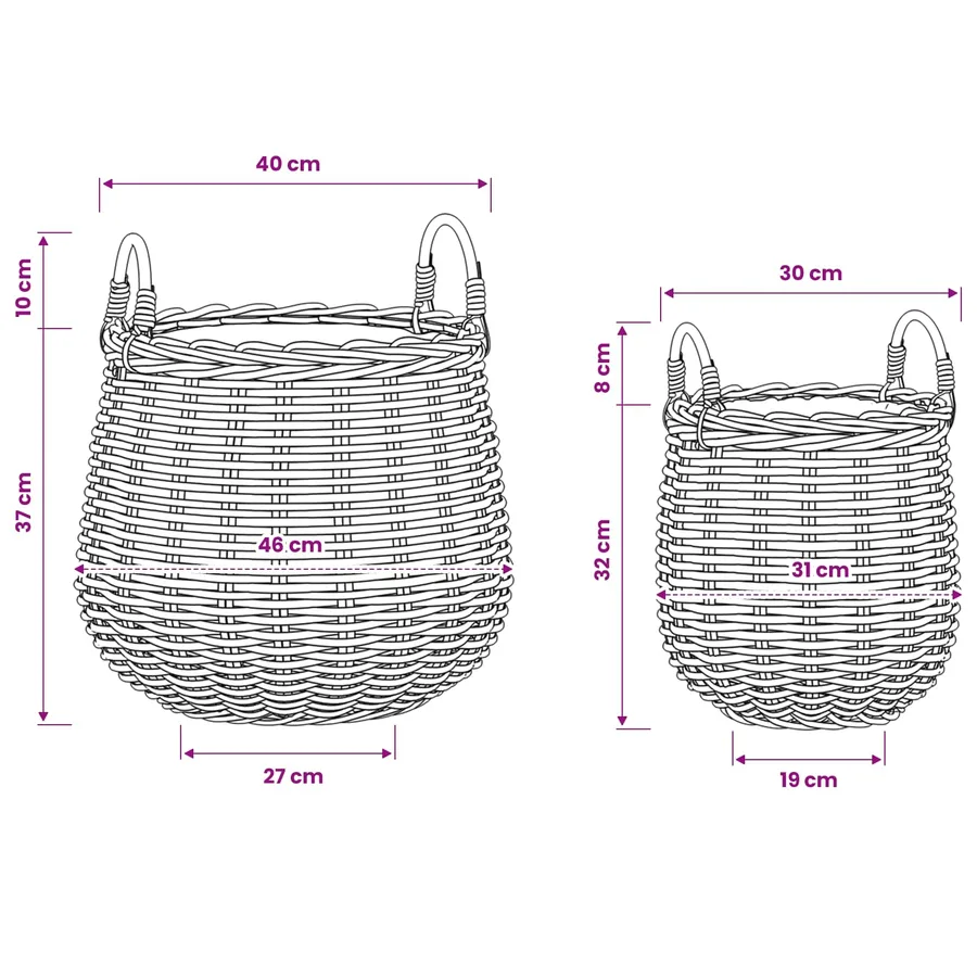 Panier à Plantes avec stockage 2 pc Brun Naturel Rattan Kubu - 9