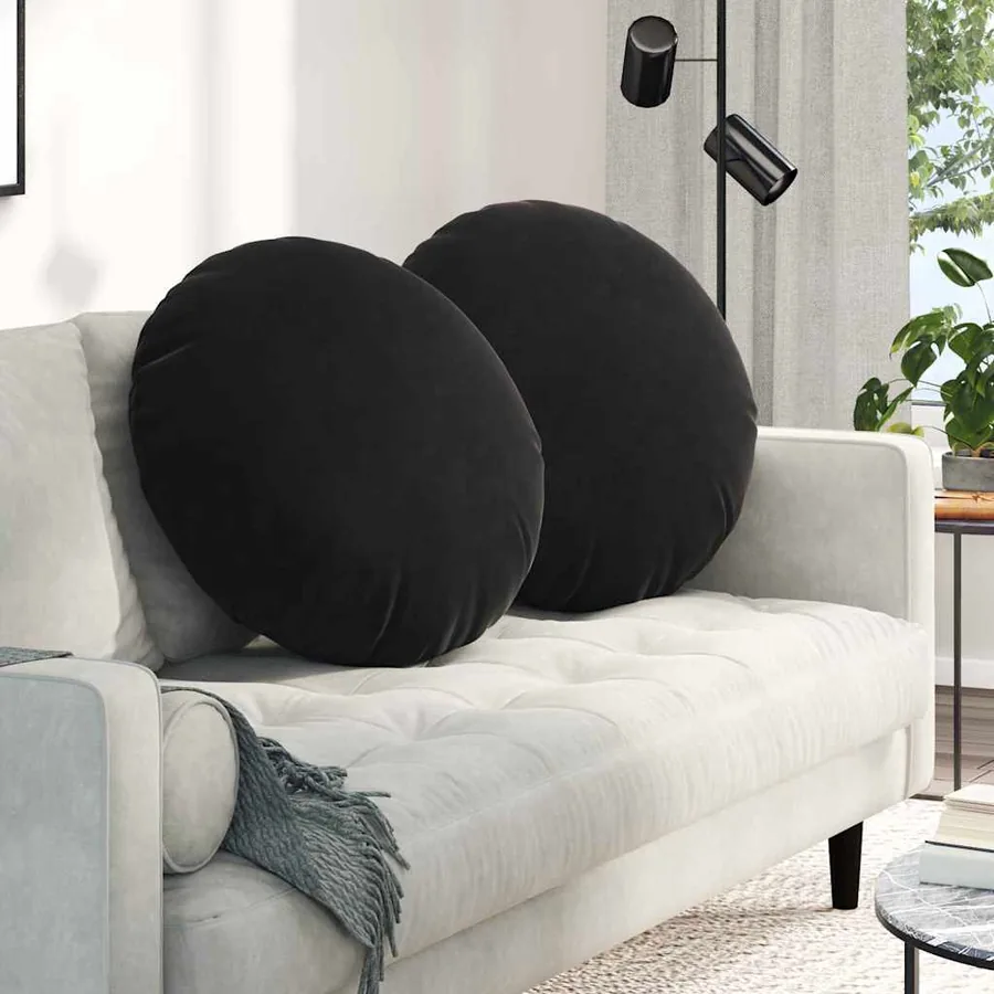 Coussins de siège 2 pcs Noir Ø60 x 21 cm Velours