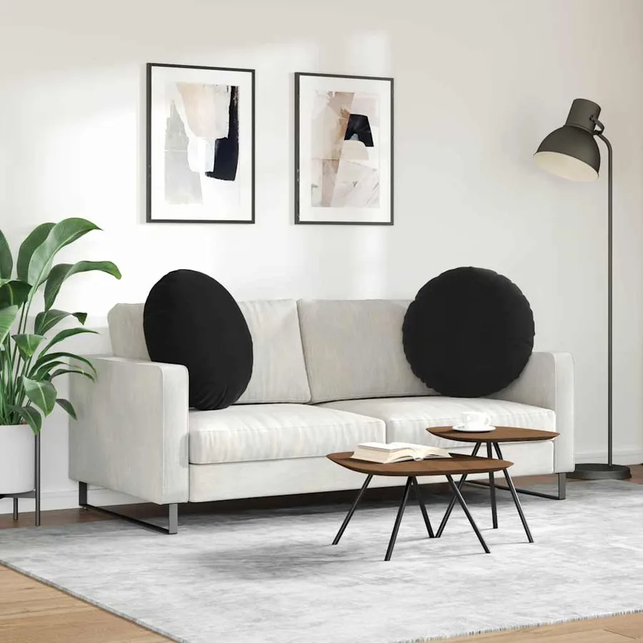 Coussins de siège 2 pcs Noir Ø60 x 21 cm Velours - 4