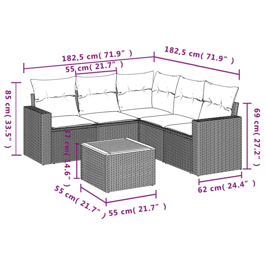 Salon de jardin avec coussins 6 pcs beige résine tressée - 3