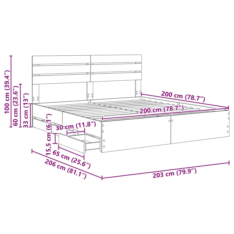 Cadre de lit Chêne Sonoma 200 x 200 cm Bois Ingénierie - 14