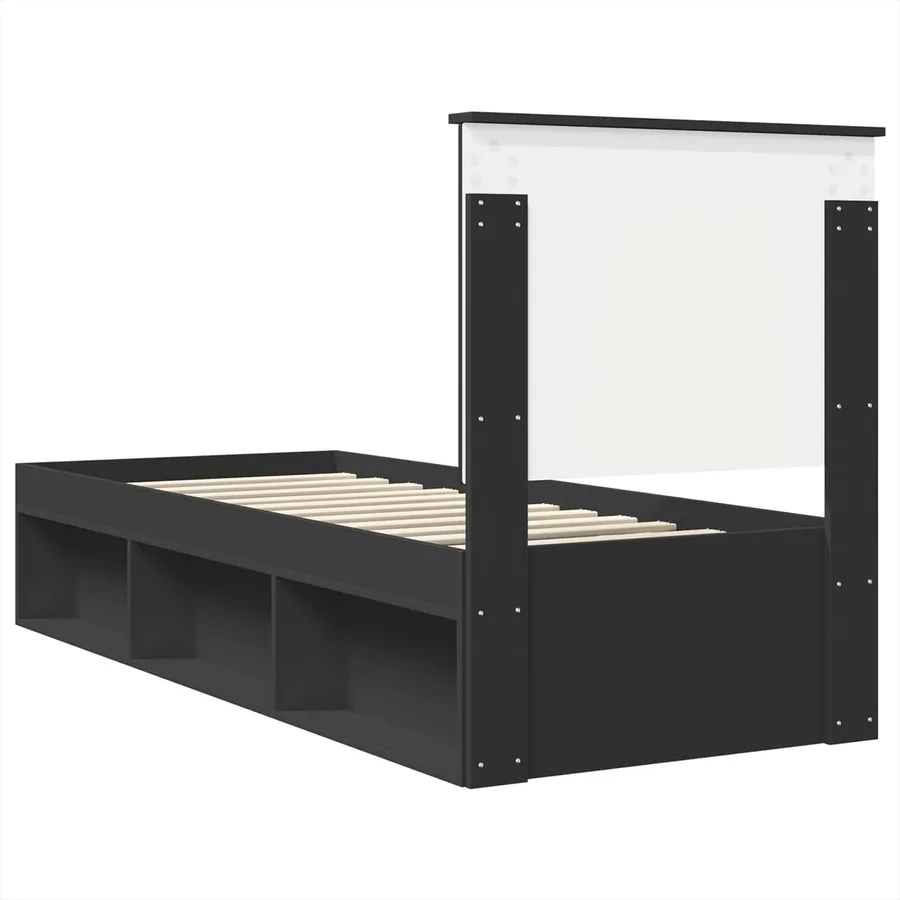 Cadre de lit Noir et argent 100 x 200 cm Bois d'ingénierie - 9