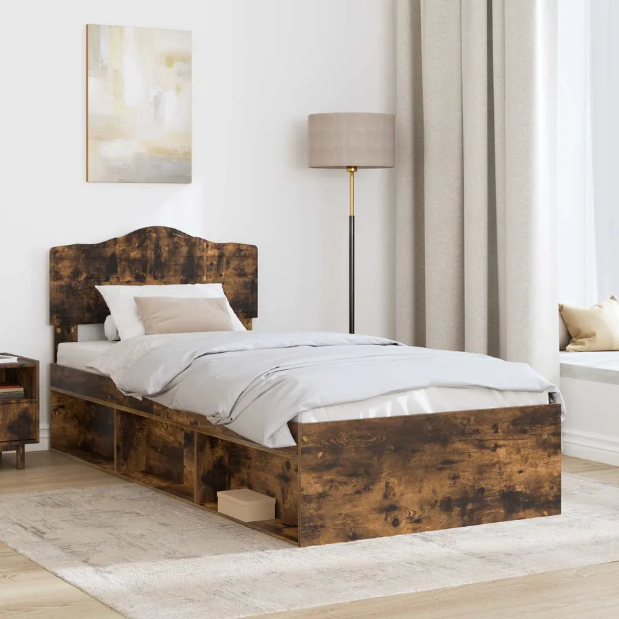 Cadre de lit Chêne fumé 100 x 200 cm Bois de pin massif - 3