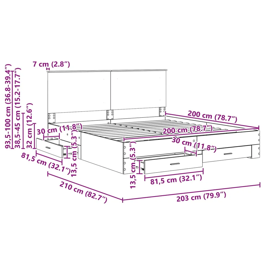 Cadre de lit Chêne fumé 200 x 200 cm Bois d'ingénierie - 14