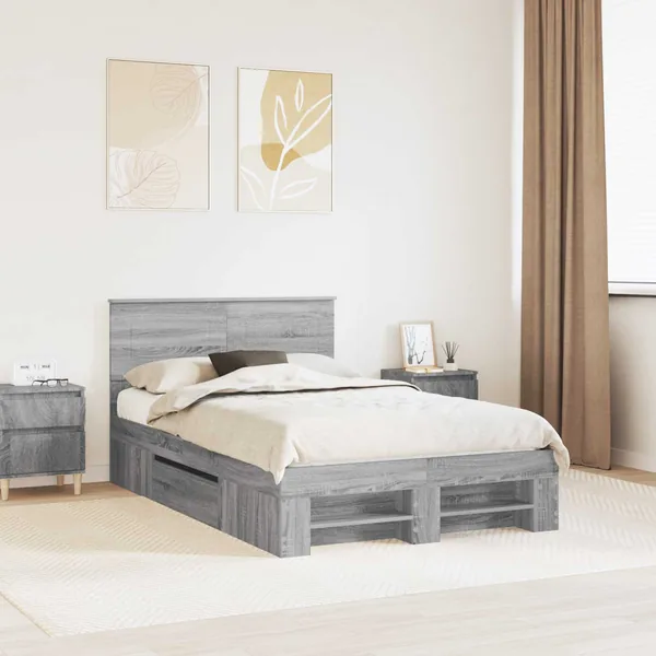 Cadre de lit Gris Sonoma 137 x 203 cm Bois d'ingénierie