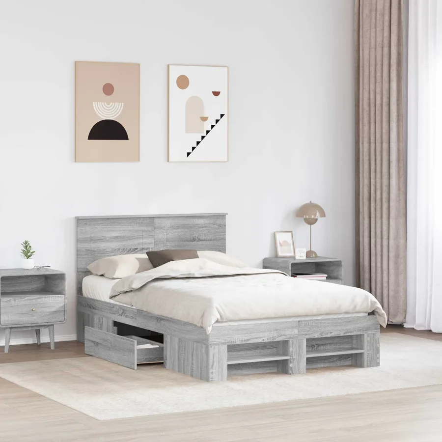 Cadre de lit Gris Sonoma 137 x 203 cm Bois d'ingénierie - 3