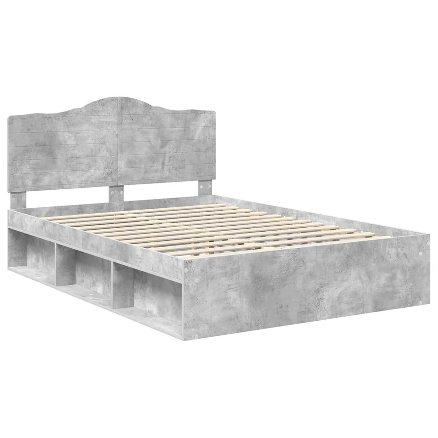 Cadre de lit avec tête de lit Béton 160 x 200 cm Pin massif - 4