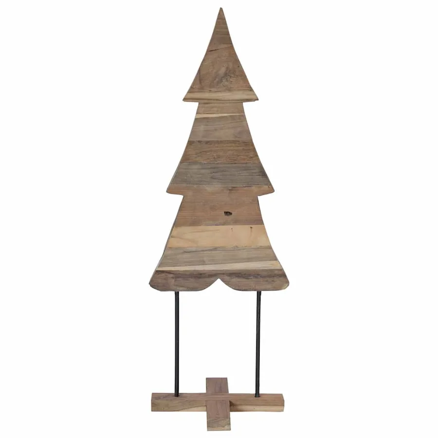 Sapin de Noël avec support Marron 121 cm Bois de teck solide - 5