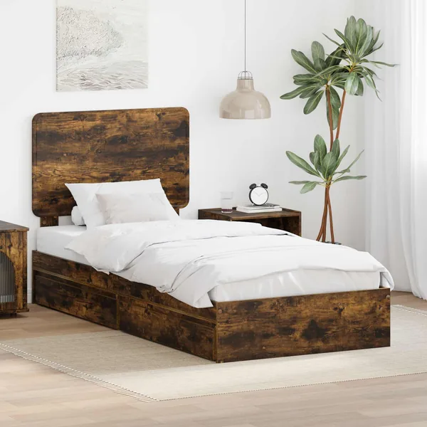 Lit de Rangement Chêne fumé 75 x 190 cm Bois d'ingénierie