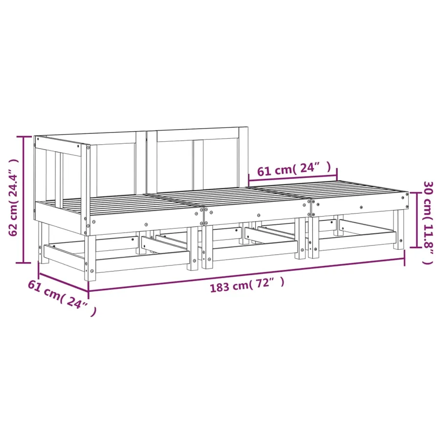 Salon de jardin 3 pcs blanc bois massif de pin - 8