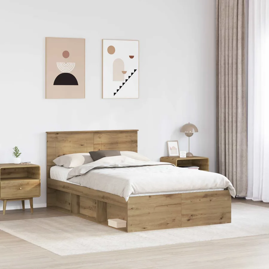 Cadre de lit Chêne artisan 135 x 190 cm Bois d'ingénierie - 3