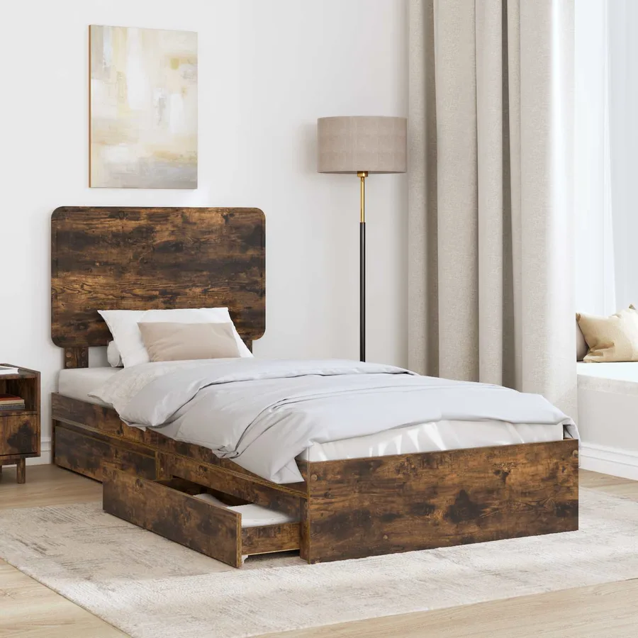 Lit de Rangement Chêne fumé 100 x 200 cm Bois d'ingénierie - 3