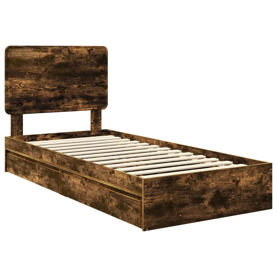 Lit de Rangement Chêne fumé 100 x 200 cm Bois d'ingénierie - 4