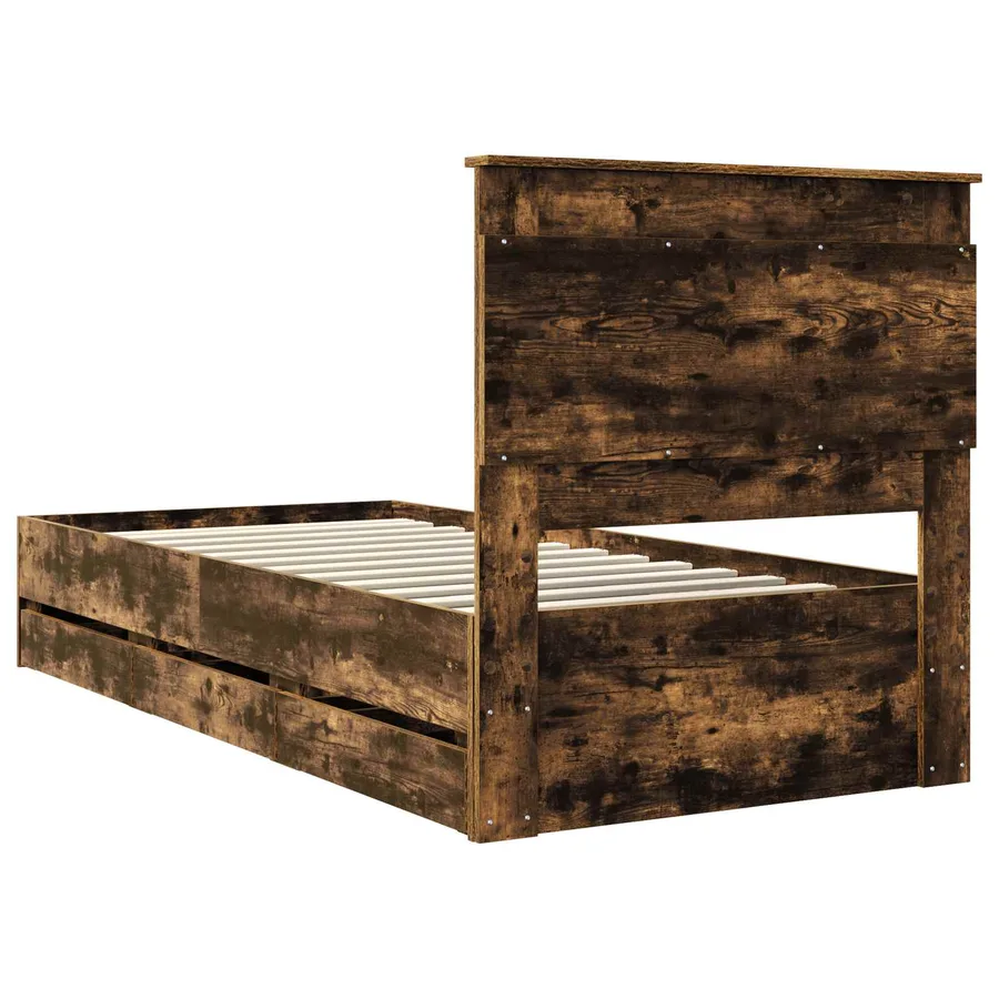 Cadre de lit avec tiroir Chêne fumé 90 x 190 cm Bois Ingénierie - 10