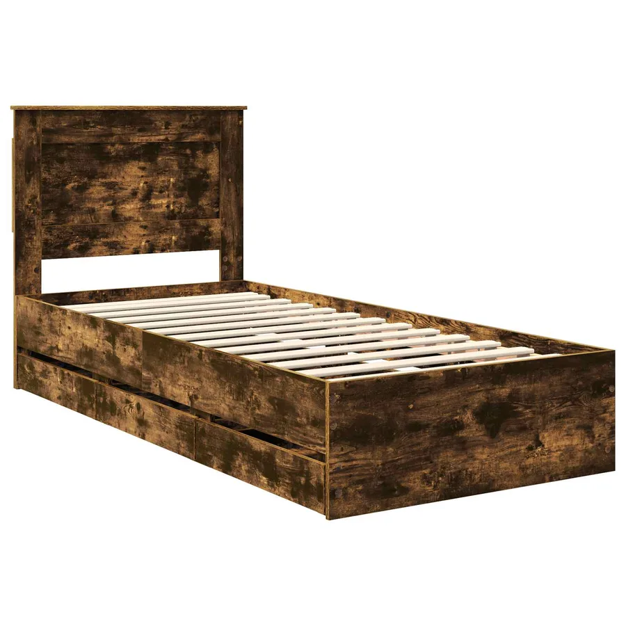 Cadre de lit avec tiroir Chêne fumé 90 x 190 cm Bois Ingénierie - 4