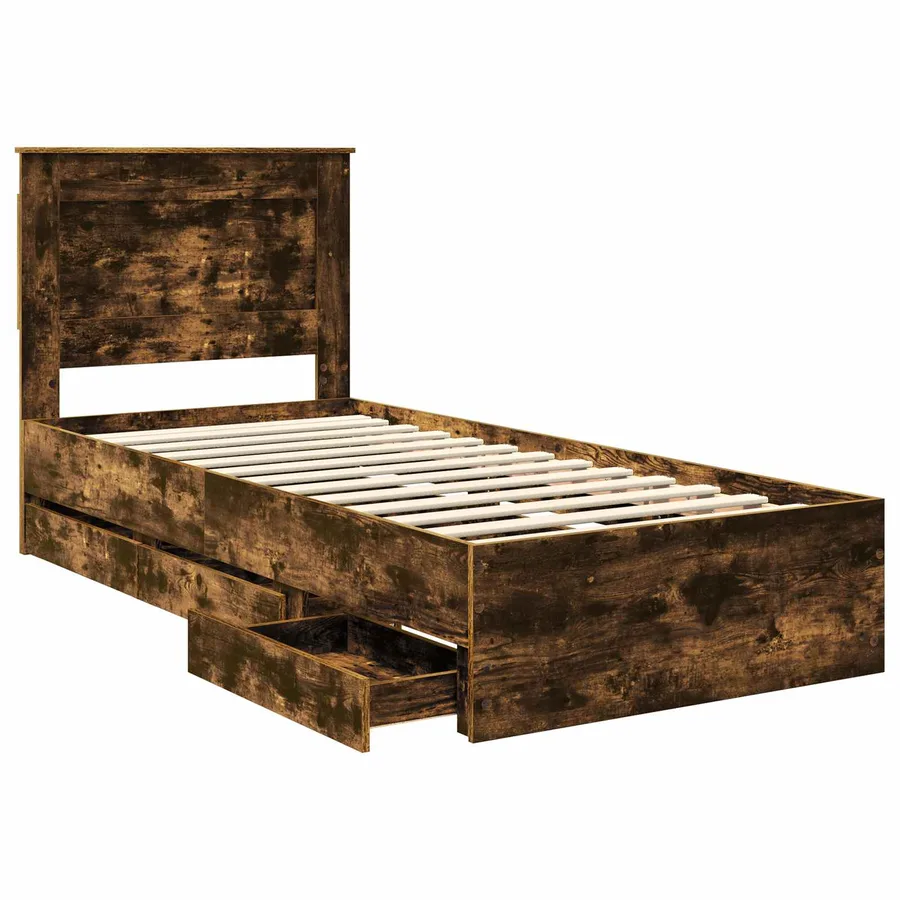 Cadre de lit avec tiroir Chêne fumé 90 x 190 cm Bois Ingénierie - 5