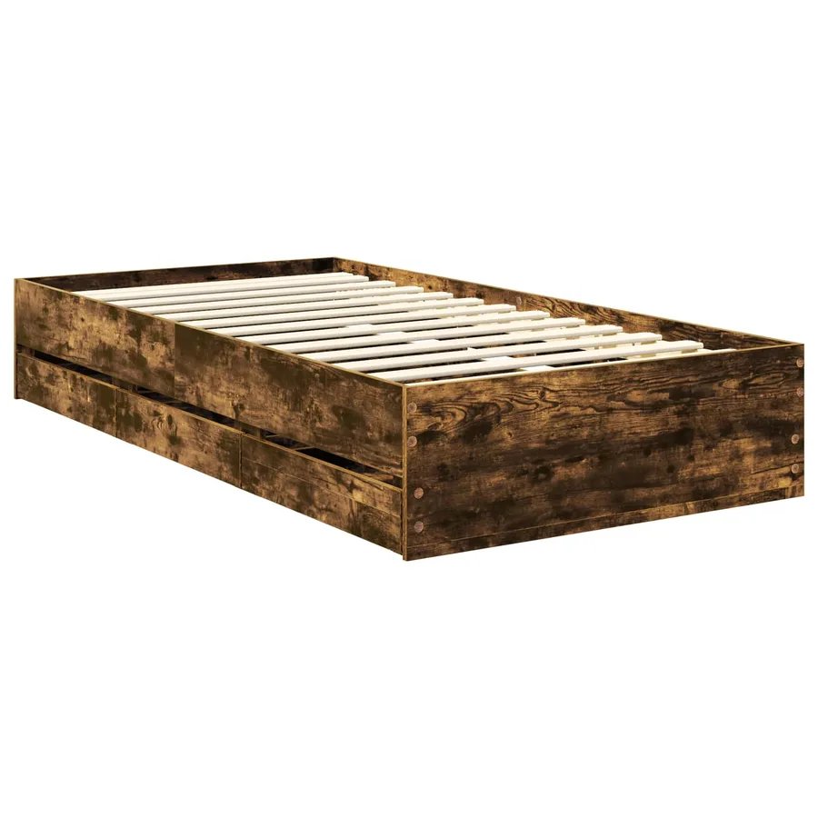 Cadre de lit avec tiroir Chêne fumé 90 x 190 cm Bois Ingénierie - 6