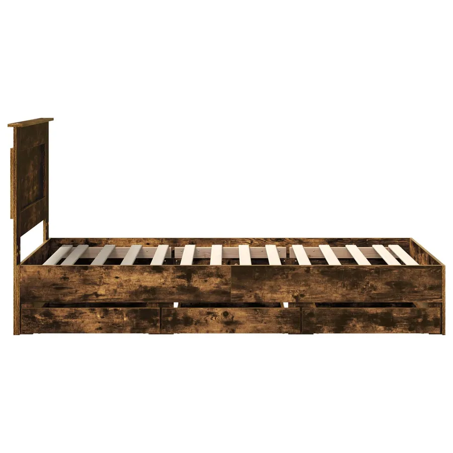 Cadre de lit avec tiroir Chêne fumé 90 x 190 cm Bois Ingénierie - 9
