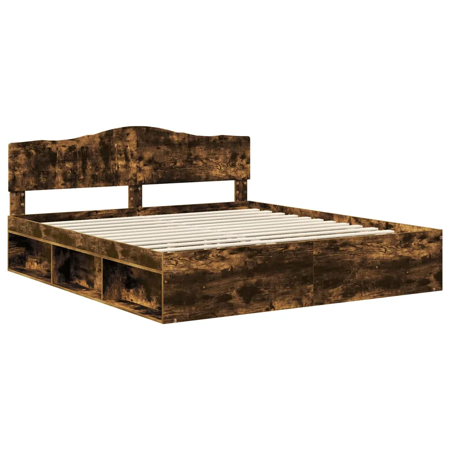 Cadre de lit Chêne fumé 200 x 200 cm Bois de pin massif - 4