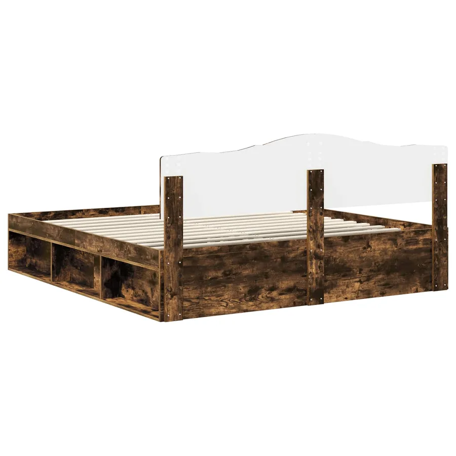 Cadre de lit Chêne fumé 200 x 200 cm Bois de pin massif - 9