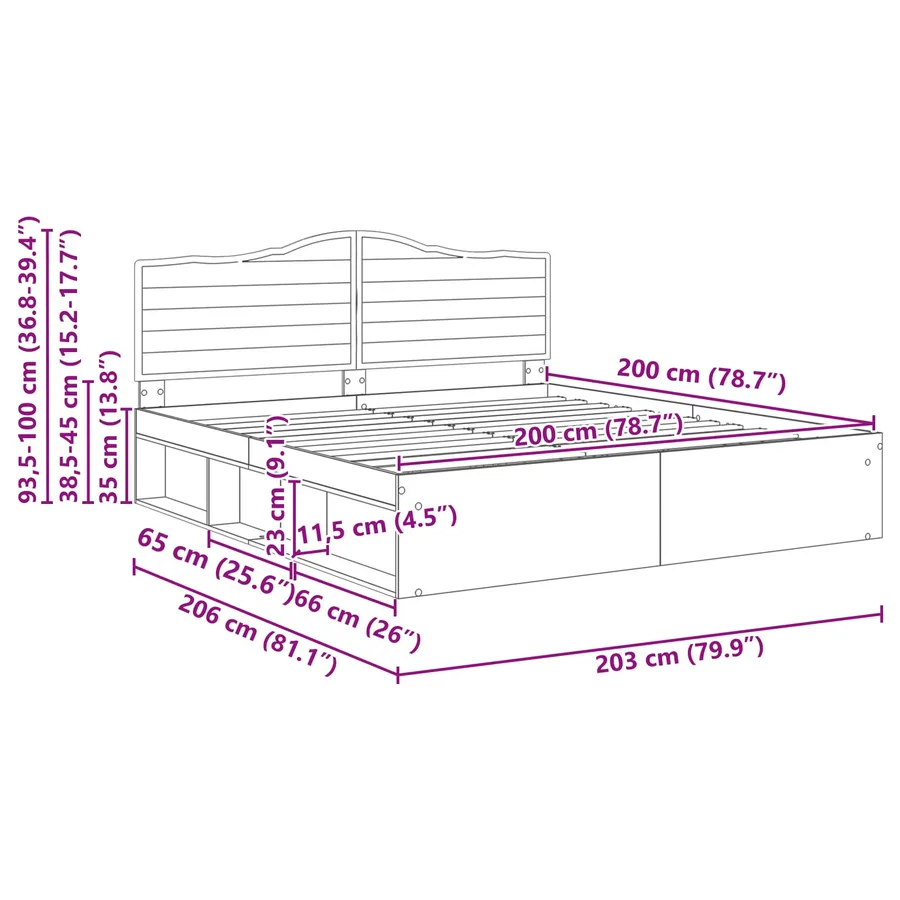 Cadre de lit avec tête de lit Sonoma 200 x 200 cm Pin massif - 13