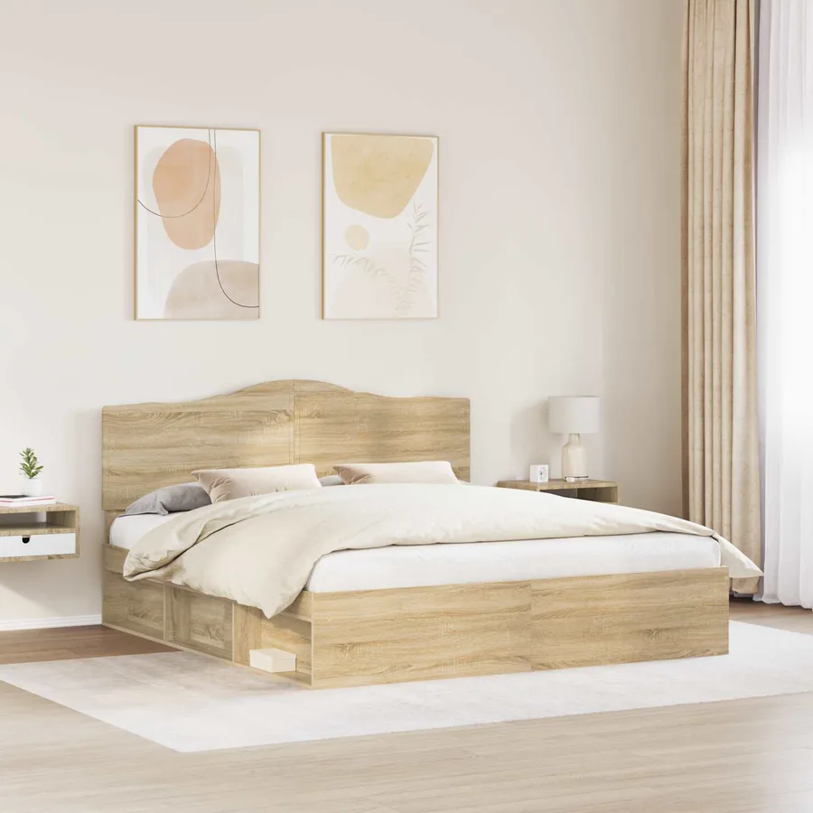 Cadre de lit avec tête de lit Sonoma 200 x 200 cm Pin massif - 3