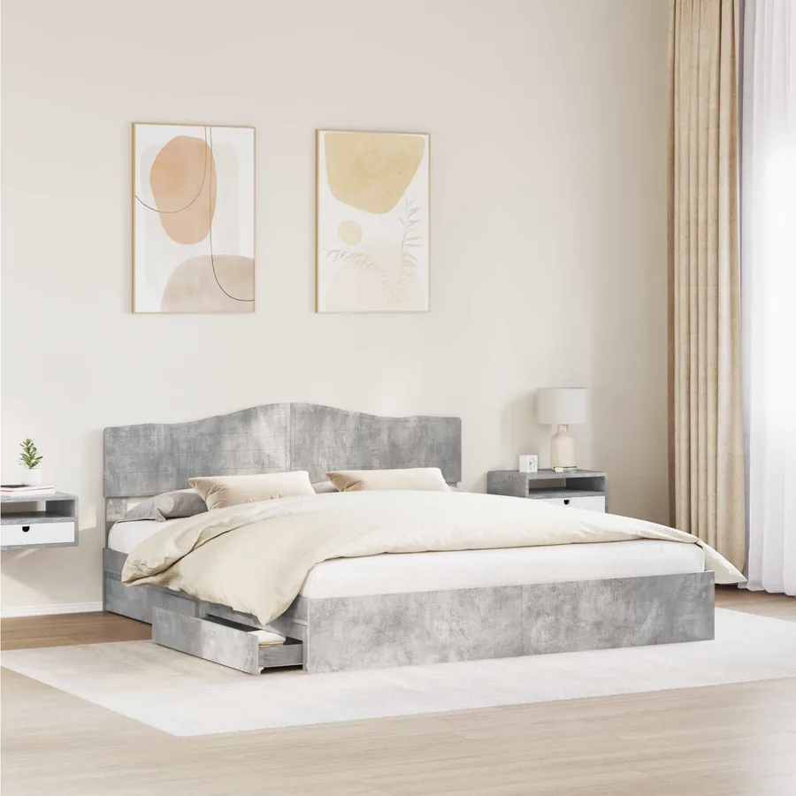 Lit de Rangement Gris béton 200 x 200 cm Bois d'ingénierie - 3