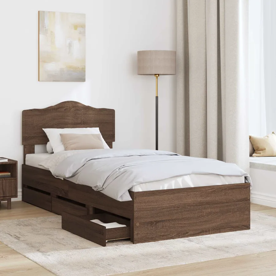 Cadre de lit Chêne brun 100 x 200 cm Bois Ingénierie - 3