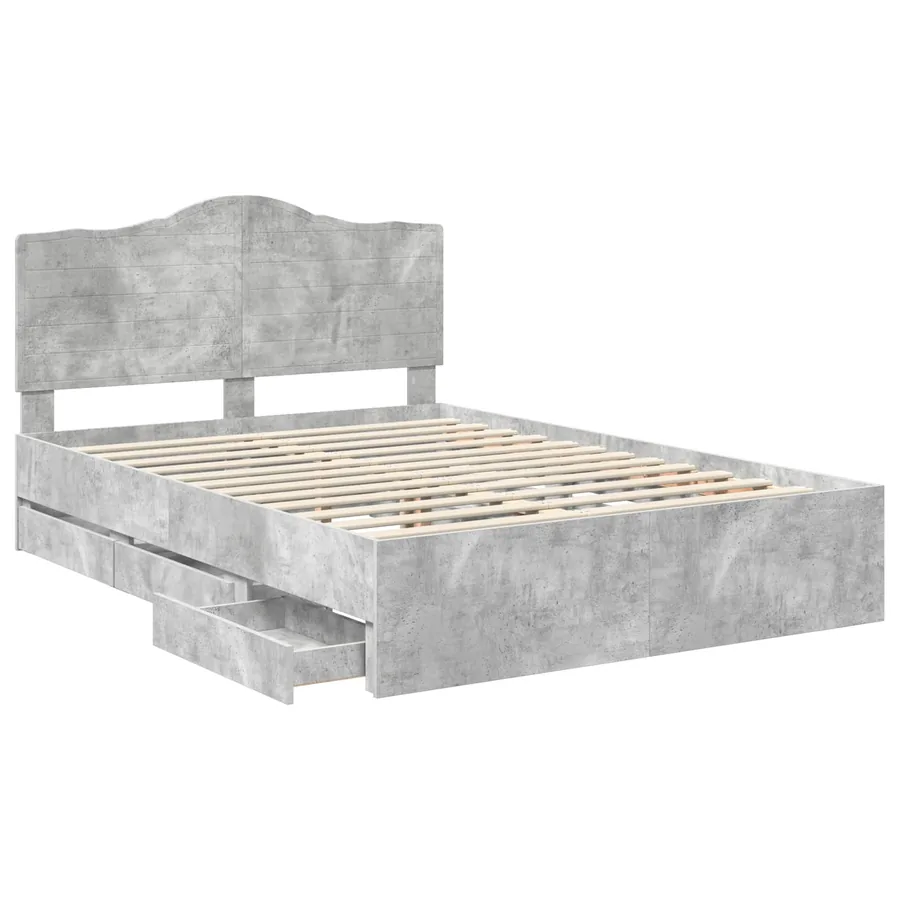 Cadre de lit Gris Béton 140 x 190 cm Bois Ingénierie - 5