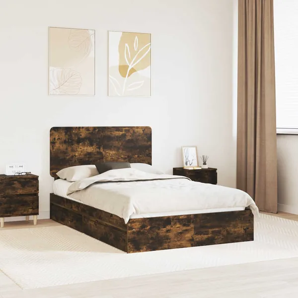 Lit de Rangement Chêne fumé 120 x 190 cm Bois d'ingénierie