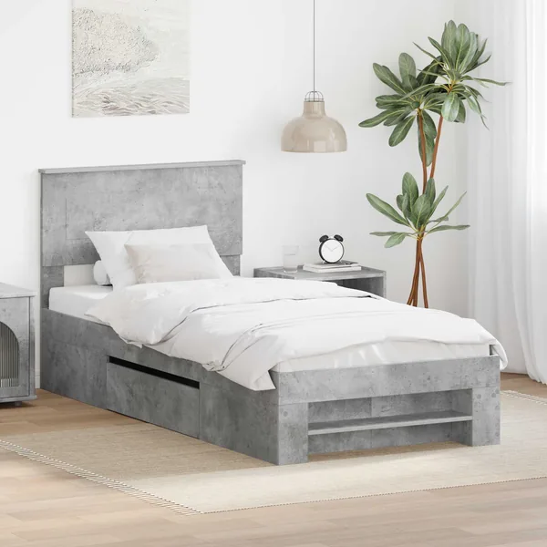 Cadre de lit Gris béton 100 x 200 m Bois d'ingénierie