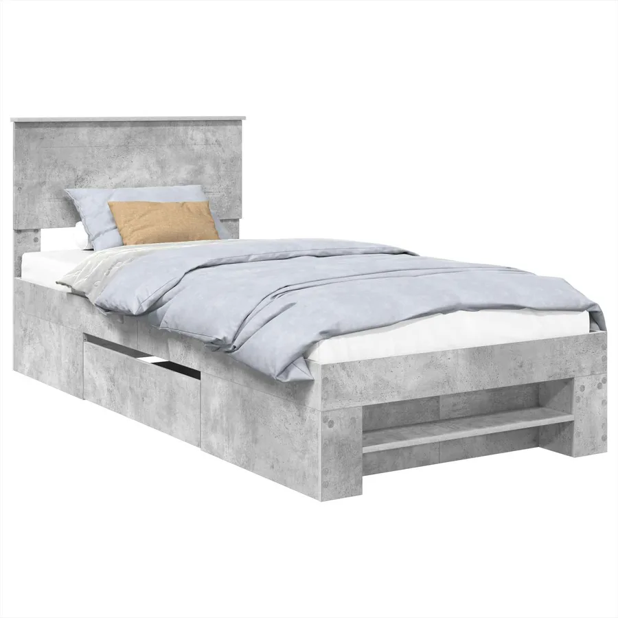 Cadre de lit Gris béton 100 x 200 m Bois d'ingénierie - 2