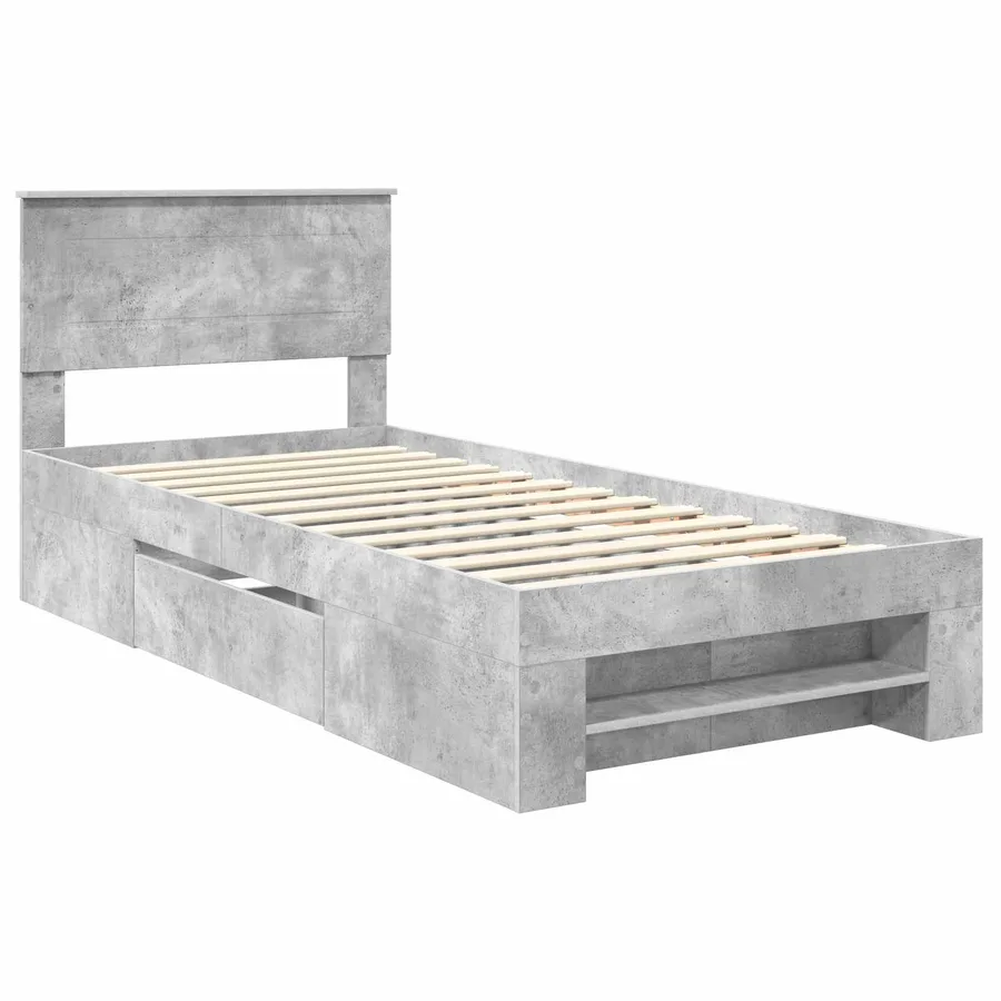 Cadre de lit Gris béton 100 x 200 m Bois d'ingénierie - 4