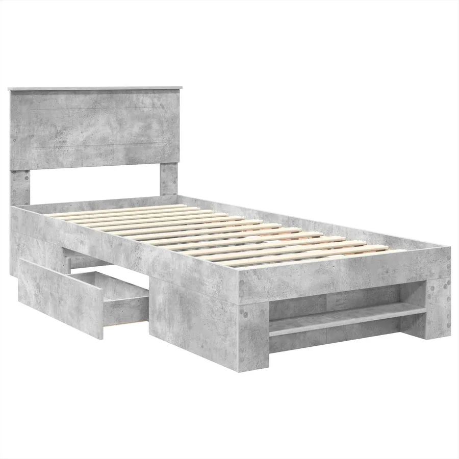 Cadre de lit Gris béton 100 x 200 m Bois d'ingénierie - 5