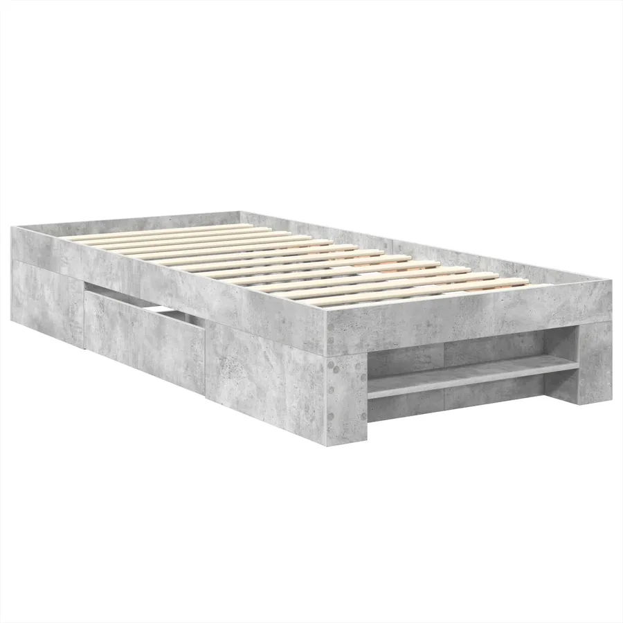 Cadre de lit Gris béton 100 x 200 m Bois d'ingénierie - 6
