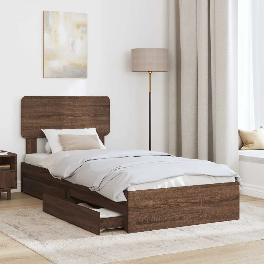 Lit de Rangement Chêne brun 90 x 190 cm Bois d'ingénierie - 3
