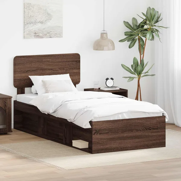 Cadre de lit avec tête de lit Chêne brun 90 x 190 cm Pin massif