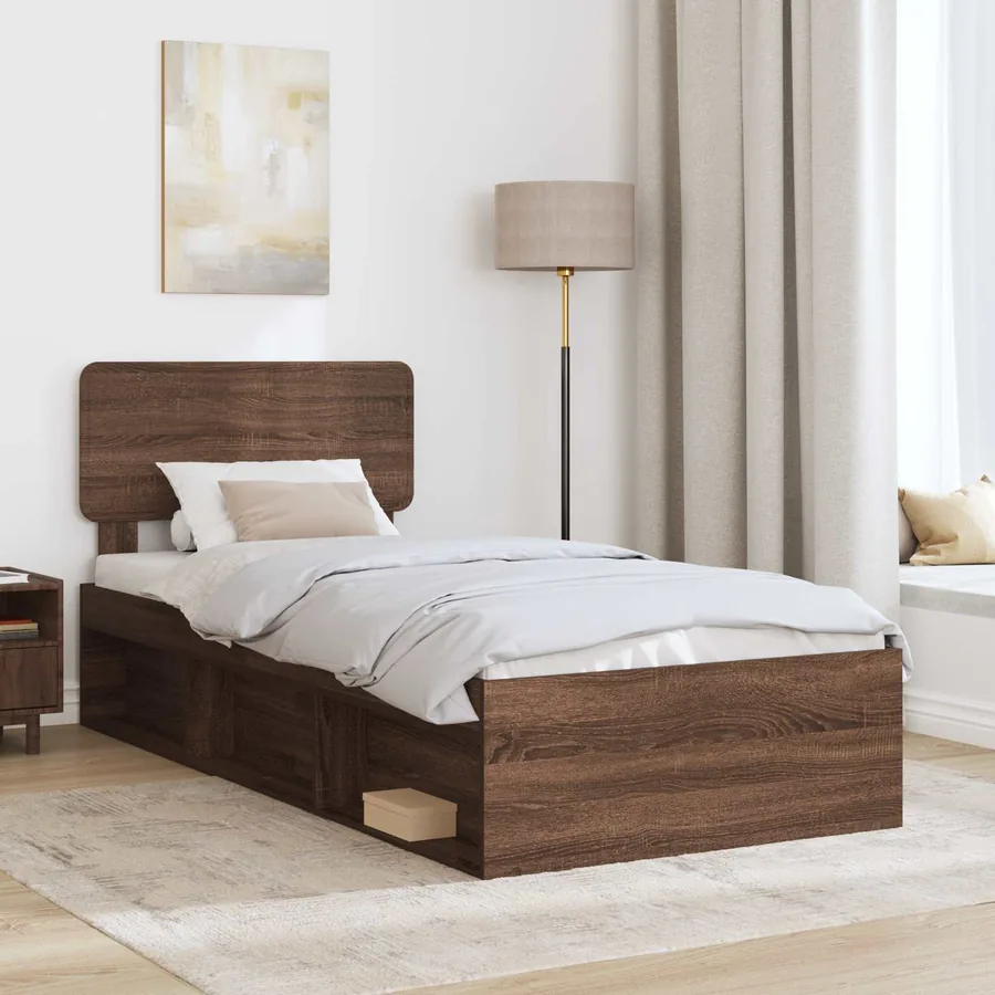 Cadre de lit avec tête de lit Chêne brun 90 x 190 cm Pin massif - 3