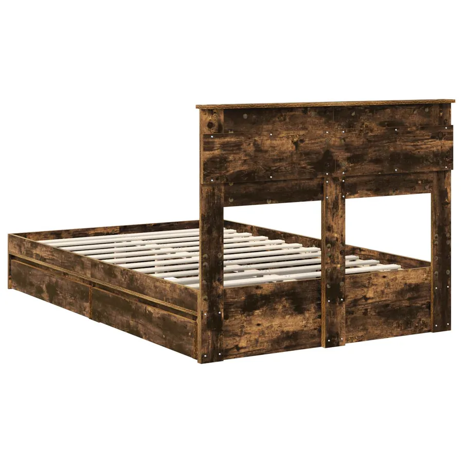 Lit de Rangement Chêne fumé 135 x 190 cm Bois d'ingénierie - 10