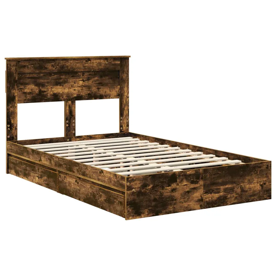 Lit de Rangement Chêne fumé 135 x 190 cm Bois d'ingénierie - 4