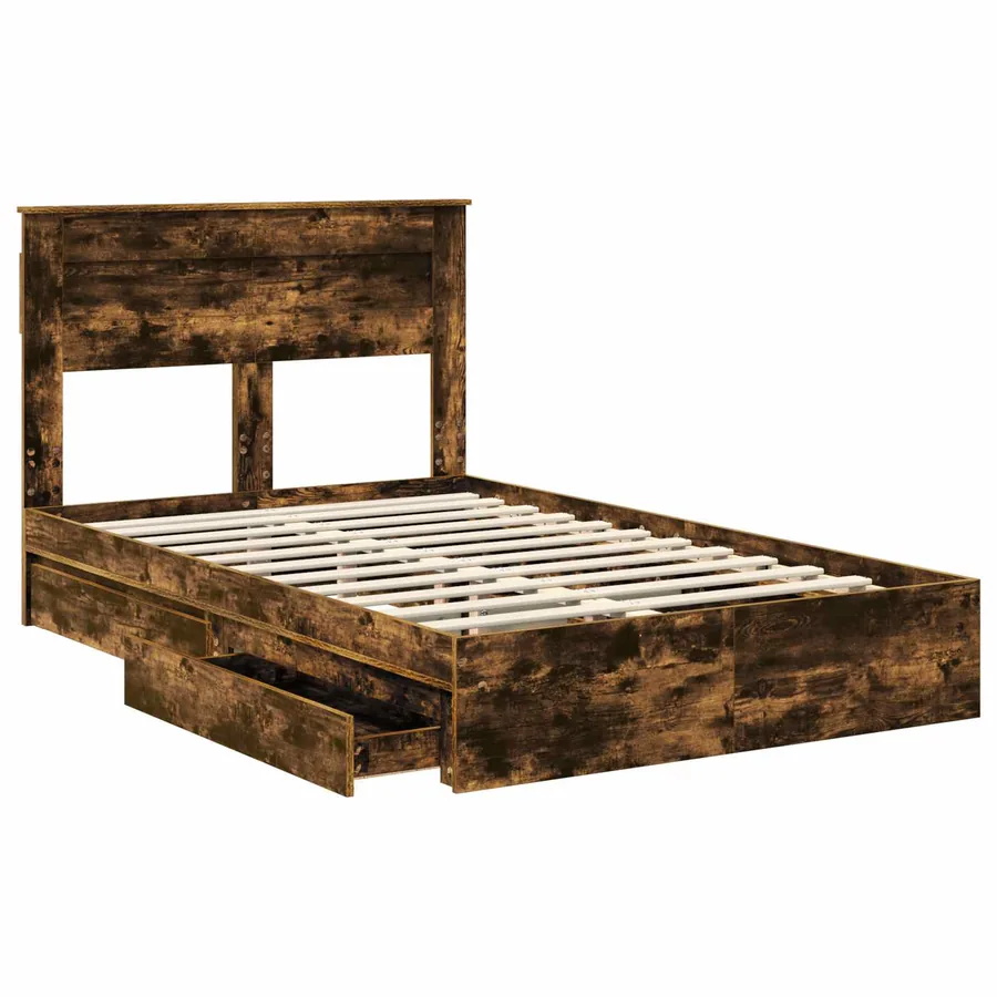Lit de Rangement Chêne fumé 135 x 190 cm Bois d'ingénierie - 5
