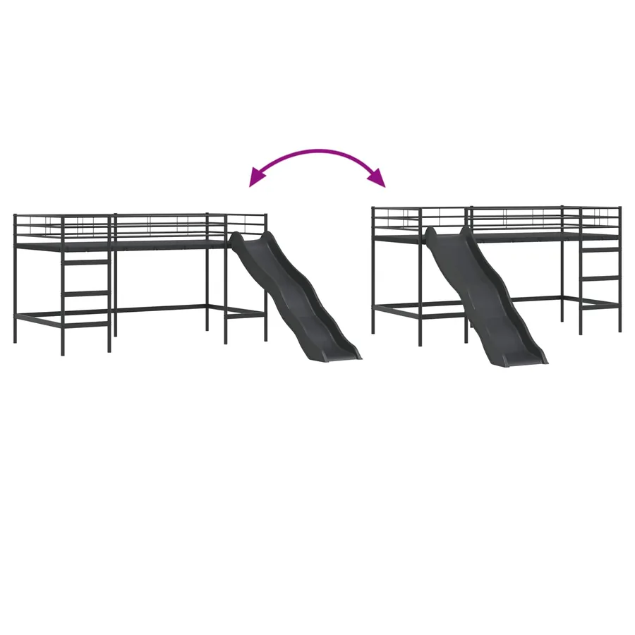 Lit superposé pour enfants avec toboggan Uni Noir et anthracite - 10