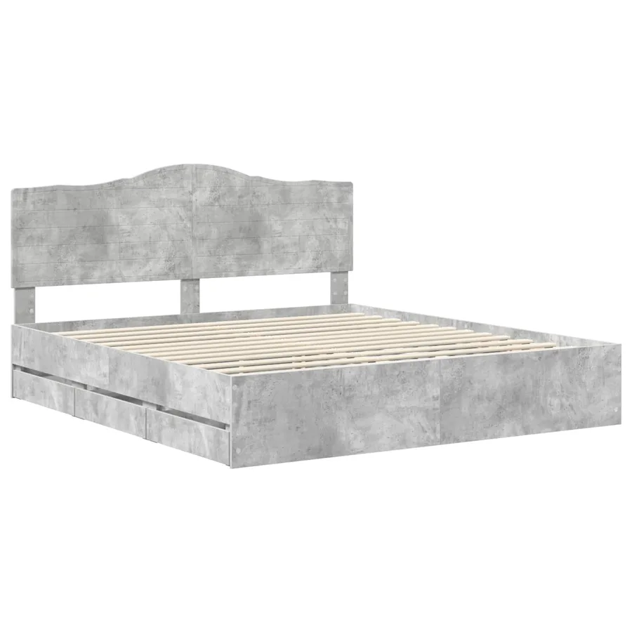 Cadre de lit Gris Béton 200 x 200 cm Bois Ingénierie - 4