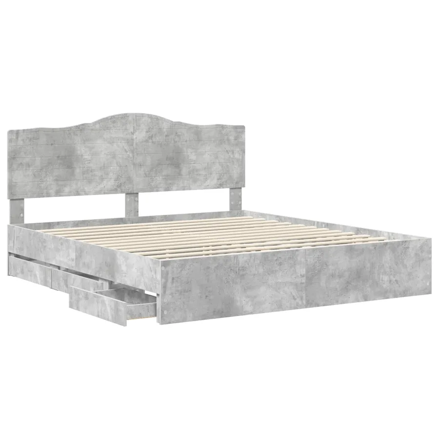 Cadre de lit Gris Béton 200 x 200 cm Bois Ingénierie - 5