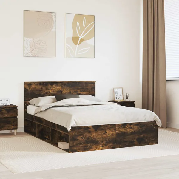 Cadre de lit Chêne fumé 160 x 200 cm Bois d'ingénierie