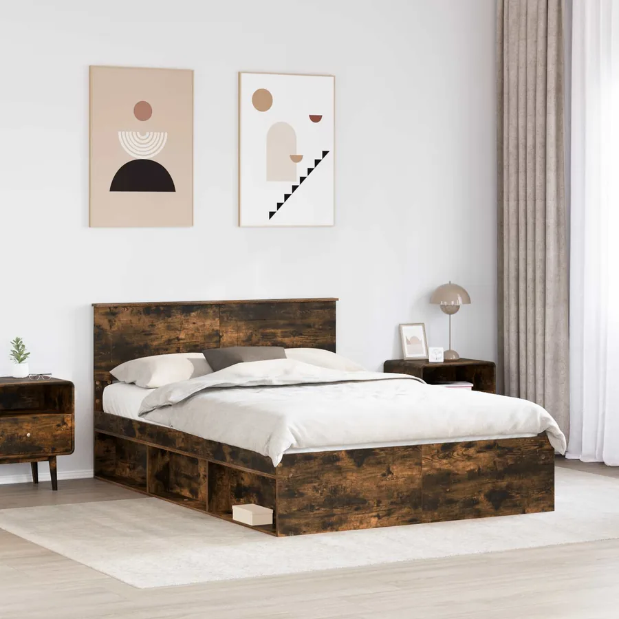 Cadre de lit Chêne fumé 160 x 200 cm Bois d'ingénierie - 3
