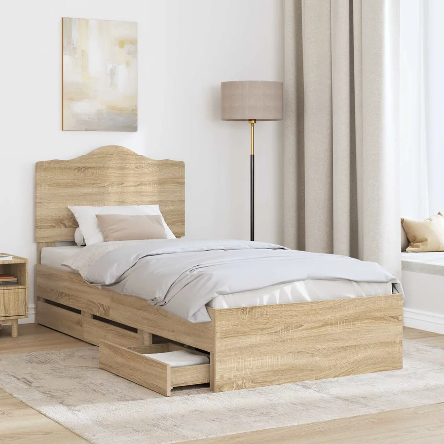 Cadre de lit Chêne Sonoma 100 x 200 cm Bois Ingénierie - 3