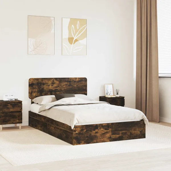 Lit de Rangement Chêne fumé 120 x 200 cm Bois d'ingénierie